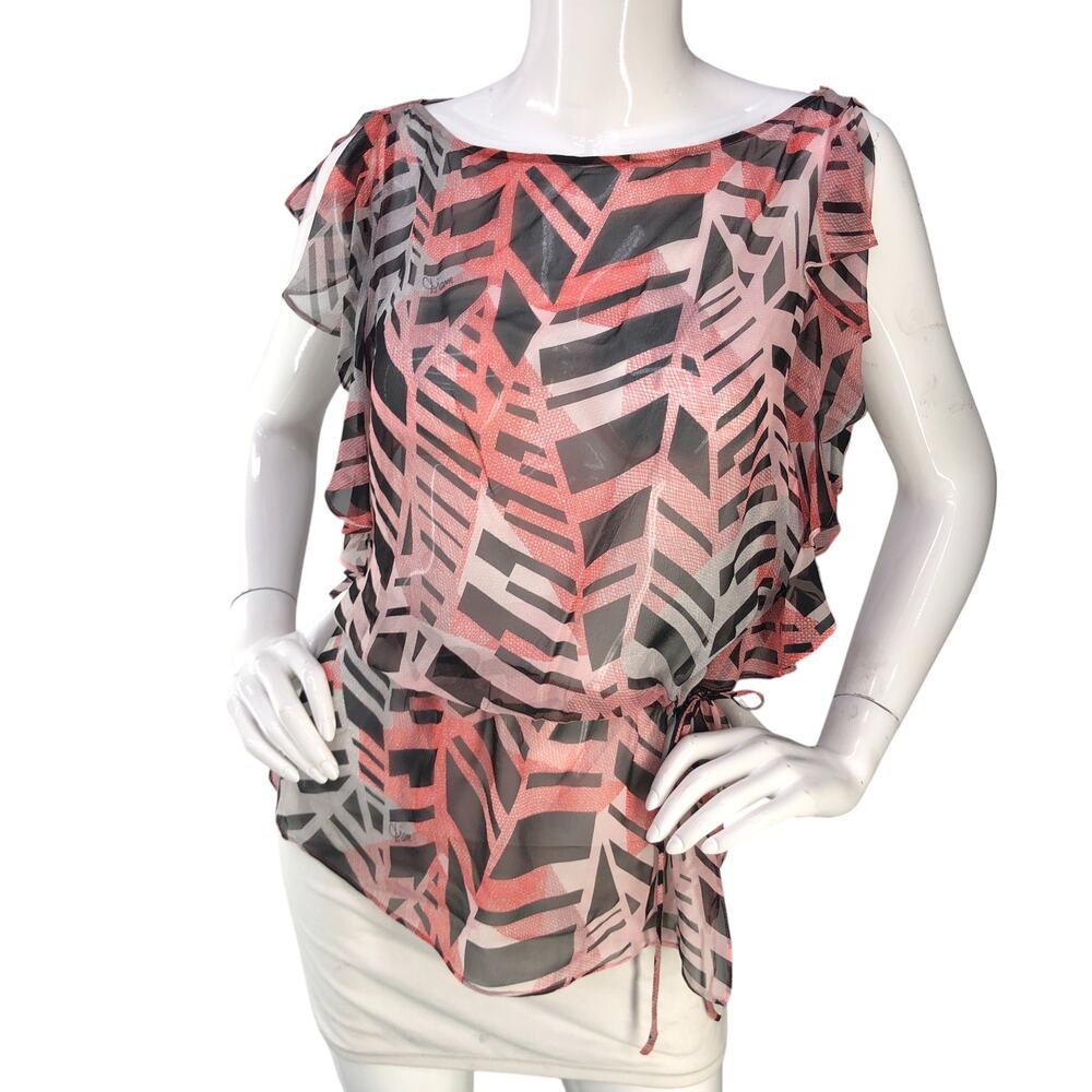 Diane Von Furstenberg DVF Womens Size 6 Top Sheer Drawstring Waist *NO CAMI